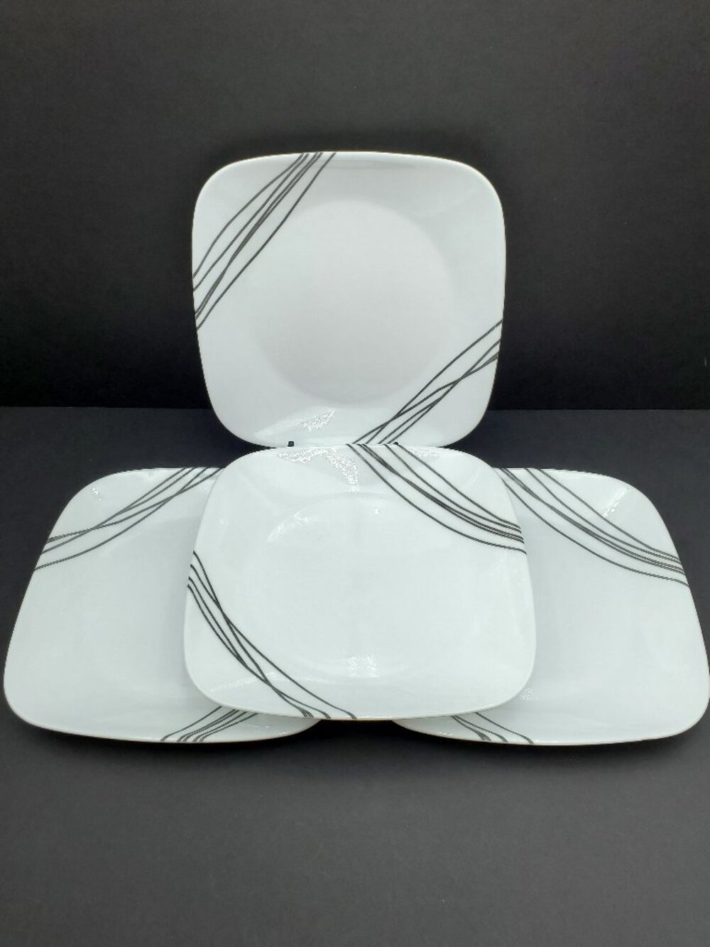 Corelle Simple Sketch Lunch Plates Square Black & White Salad Plates